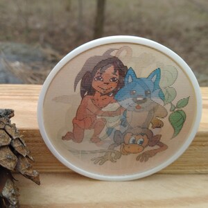 Mowgli, insignia vintage, animales, insignia de dibujos animados, insignia rara, insignia de plástico, insignia rara, insignias lenticulares, idea de regalo