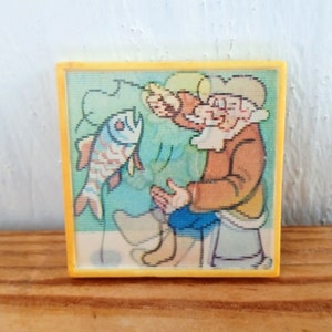 Seltene Lenticular Pin, Mann und ein Fisch, Kinder Pins, Großvater Angeln, Märchencharakter