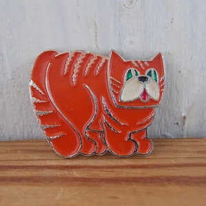 Vintage pin pomarańczowy kot, Plecak dziecięcy pin, Retro 70s, Pomysł na prezent