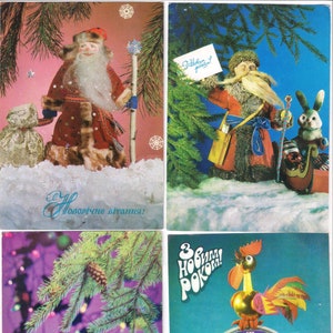 Set von 8 Postkarten, Happy New Year, Alte Postkarten, Postkarten 1970er Jahre, Postkarten in ukrainisch