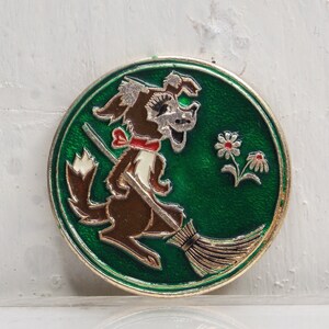 Pin dog with a broom, Childrens pin, Funny enamel pin, Animal pin, Cartoon pin