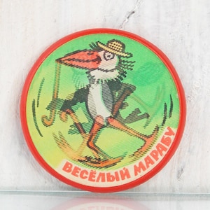 Lenticulaire badge, vrolijke maraboe, kinderpin, pinvogel