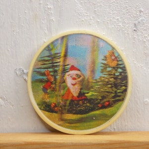 Stereo pin Święty Mikołaj i Króliczek, Vintage 3D pin, Dziecięcy pin, Postać z bajki
