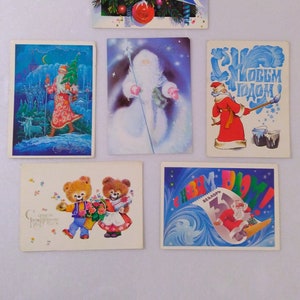 Ensemble de 6 cartes postales anciennes, Bonne année, Carte Ours, Père Noël, Sapin de Noël, Cartes postales rétro