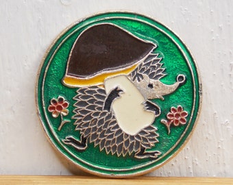 Pin Hedgehog with mushroom, Goblincore, Childrens pin, Vintage pin, Backpack pin