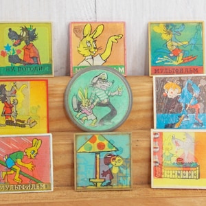 Set of 9 lenticular pins, Characters of fairy tales, Childrens badges, Cartoon pins