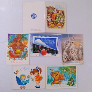 Set di 6 cartoline, Biglietti di Buon Anno, Cartoline Vecchie, Cartoline Retrò, Capodanno, Cartoline Vintage