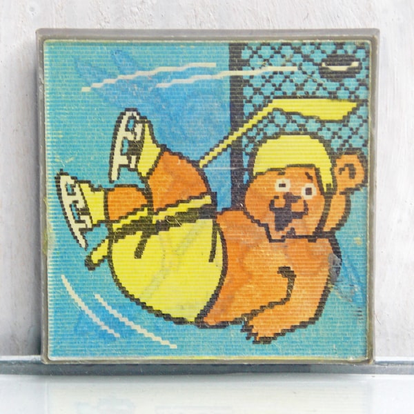 Bear and Rabbit,Lenticular pin, Cartoon pin,Soviet vintage pin, Rare pin, Backpack Pin