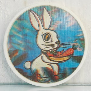Stereo badge Hare, Vintage 3D pin, Childrens pin, Animals pin, Cartoon character