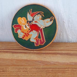 Pin Wolf and hare, Backpack childrens pin, Folk tale characters.