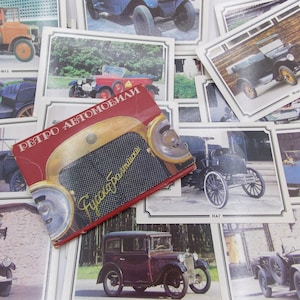 Satz von 18 sowjetischen Karten, Retro Avto, erste Autos Foto, Vintage Kunstkarten, alte Autos, Geschenkidee, Hergestellt in der UdSSR