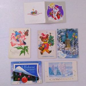 Jeu de 6 cartes de vœux, Père Noël, Bonne année, Sapin de Noël, Cartes postales anciennes, Cartes postales rétro, Cartes postales vintage