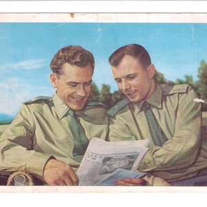Gagarin en Titov, Vintage kaart, Sovjet kosmonauten, 1961, Gemaakt in de USSR, Zeldzaam ding, Verzamelbare kaart, Eerste kosmonauten, Retro kaart
