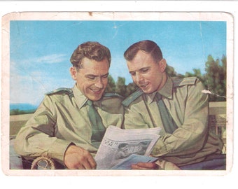 Gagarin and Titov,Vintage card,Soviet cosmonauts,1961,Made in the USSR,Rare thing,Collectible card,First cosmonauts,Retro card