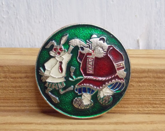 Hare pin, Bear pin, Funny enamel pin, Childrens p… - image 1