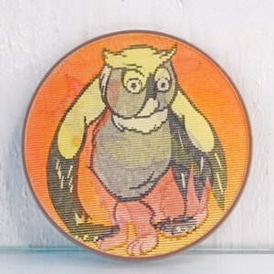 Uil en kat pin, lenticulaire pin, kinderpin, rugzakpin, vintage pin