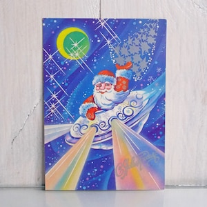 Tarjeta de Año Nuevo, astronauta de Santa Claus, Postal espacial, Tarjeta de felicitación, Postal sin usar, Tarjeta de Navidad