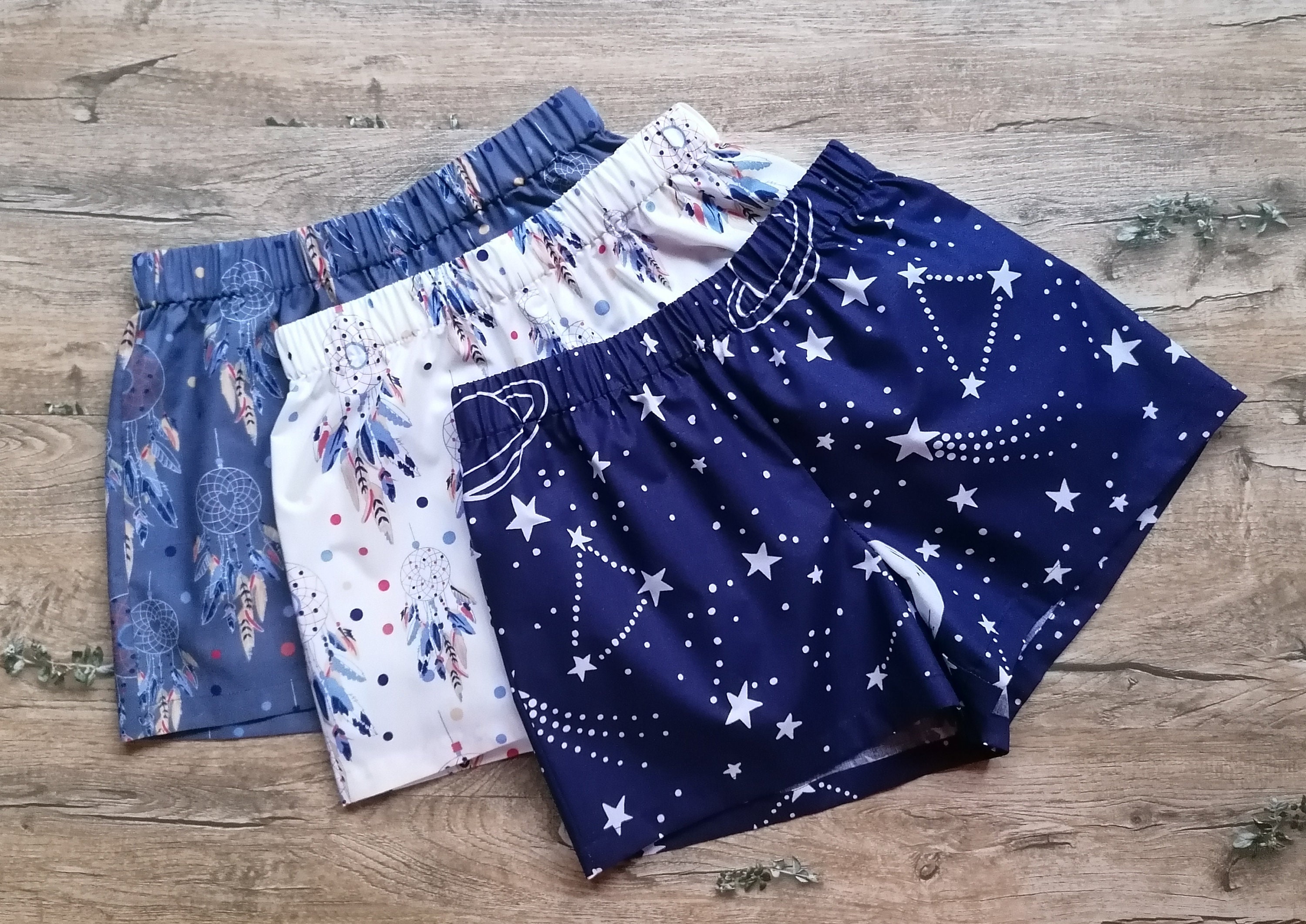pajama shorts boxer shorts plus size shorts Set of 3 cotton sleep shorts with dreamcatchers cosmos and hearts print