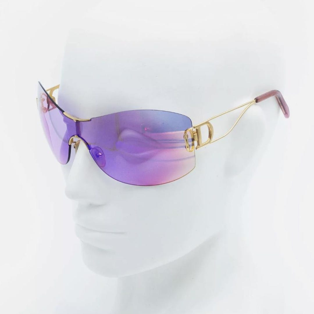 Christian DIOR Sunglasses DIORELLA Large Violet RAINBOW Gold 2000s