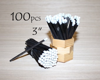 100 white tips tip long wooden matches for home decor, wedding favors, crafts, design, matchbox filling Black wooden sticks 3"