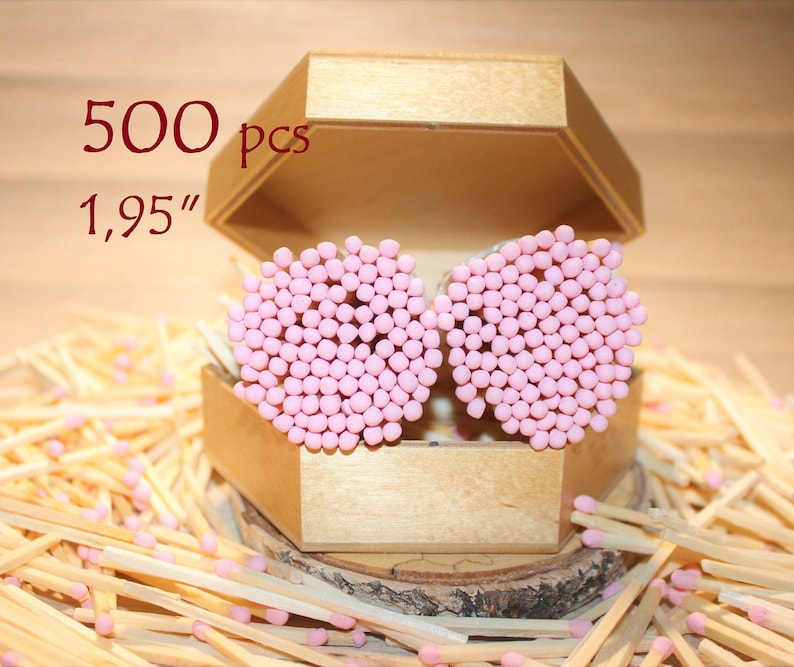 500 pastel pink tip birthday party wedding design favors.Pastel rose head jar matches.natural wood stick 1.95 candle matches,matches supply image 2