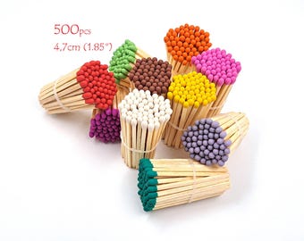 500 houten lucifers met gekleurde punt - 10 kleuren (elk 50 stuks), 4,7 cm (1,85") voor gebruik bij kaarslicht en bruiloftsdecoratie