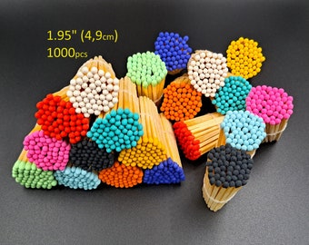 1000 Colorful tips wedding party candle jar matches. Party favors. Smoking accessories rainbow color tips natural wood sticks 1.95"