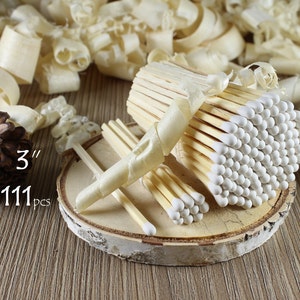 Fiammiferi decorativi lunghi 7,5 cm con punte bianche, per feste e matrimoni. Fiammiferi da farmacia. Ideali per lavoretti creativi. 111 pezzi per bomboniere.