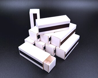 結婚式やちょっとした贈り物に最適なカラフルなマッチ箱セット - 木製マッチ棒なしの白い箱 10 個。