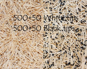 White tips 500+50 pcs and Black tips 500+50pcs Wedding, Candle Gift Basket & Home Decor Matches.  7.5cm (3")