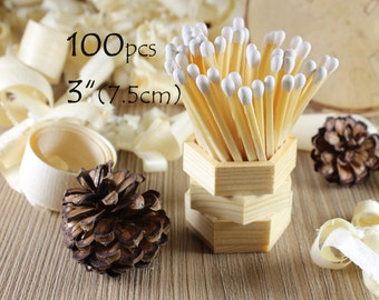 100 white tips wedding candle jar matches. Personalized custom candle gift basket matches. Porcelain white tips natural wood sticks 3"