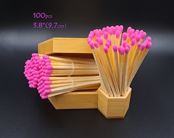 100 allumettes roses pour pot de bougie de mariage. Assortiments personnalisés pour panier-cadeaux de bougies. Astuces roses Barbie Bâtons de bois naturel de 3,8 po.