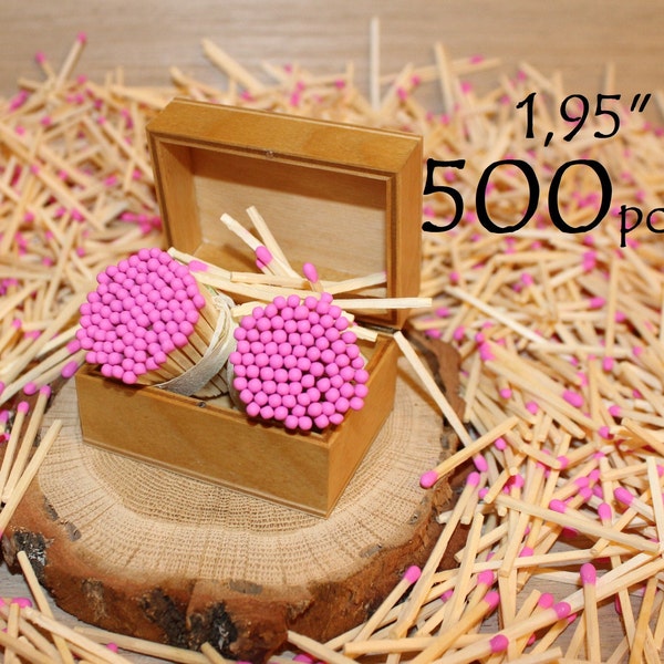 500 pink tips party wedding candle jar matches.Personalized custom candle gifts basket matches.Barbie pink tips Natural wood sticks 1.95"