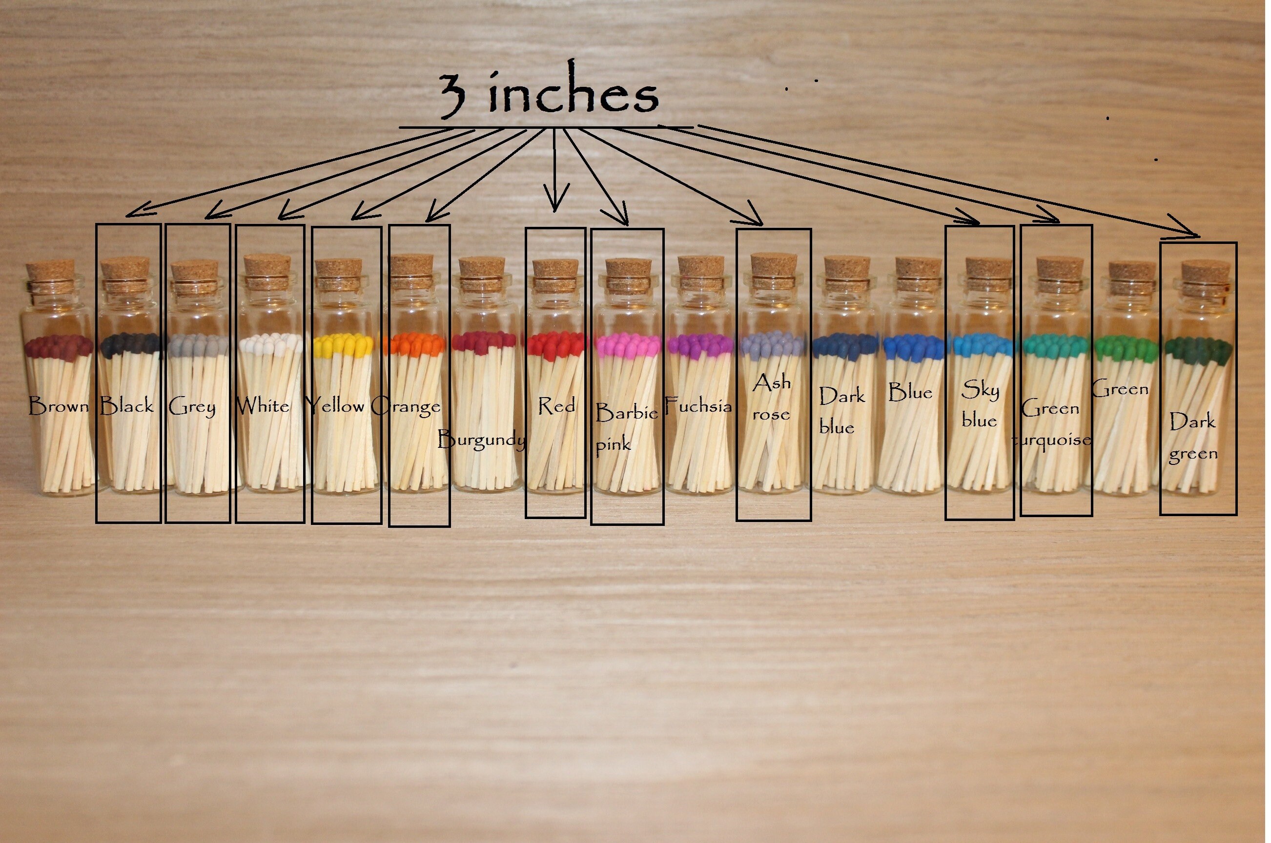 150 Matches, 3.4 Long Colorful Tip Wooden Matchsticks for Home Decor,  Crafts, Design, Matchbox or Jar Filling 