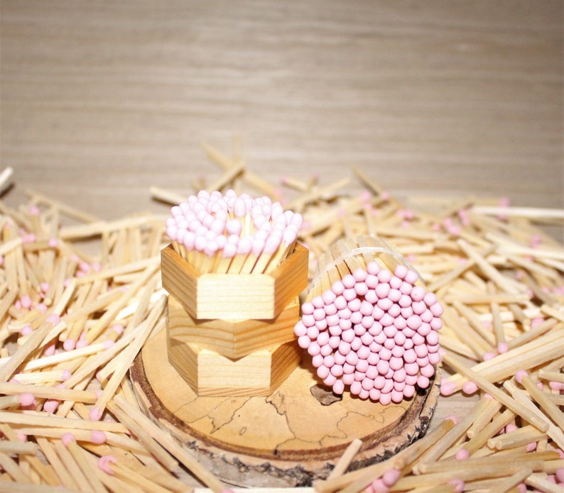 500 pastel pink tip birthday party wedding design favors.Pastel rose head jar matches.natural wood stick 1.95 candle matches,matches supply image 3