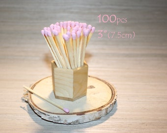 100 pastel pink tips wedding candle jar matches. Personalized custom candle gift basket matches. Light pink tips natural wood sticks 3"