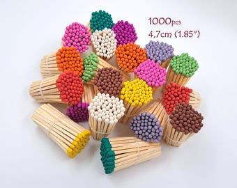 1000 cerillas de madera con punta de colores (100 unidades cada una), 4,7 cm (1,85") para velas y decoración de bodas.