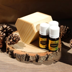 Mini scatola di legno di stoccaggio dell&#39;olio esagonale per 3 bottiglie. Scatola regalo olio essenziale. 5ml
