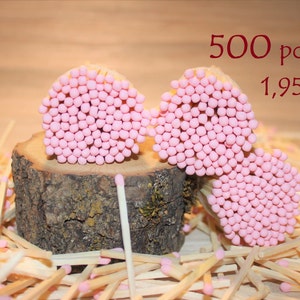 500 bomboniere per feste di compleanno e matrimoni con punta rosa pastello. Fiammiferi in barattolo con testa di rosa pastello. Fiammiferi per candele con bastoncino di legno naturale da 1,95", fornitura di fiammiferi