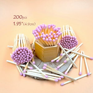 200 pastel pink tip birthday party wedding design favors. Pastel rose head jar matches. Natural wood stick 4,9cm (1.95&quot;) candle matches