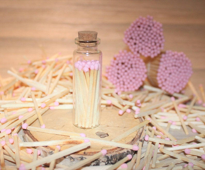 500 pastel pink tip birthday party wedding design favors.Pastel rose head jar matches.natural wood stick 1.95 candle matches,matches supply image 4