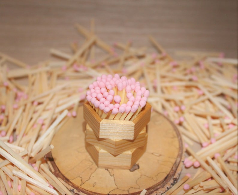 500 pastel pink tip birthday party wedding design favors.Pastel rose head jar matches.natural wood stick 1.95 candle matches,matches supply image 5