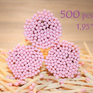 500 pastel pink tip birthday party wedding design favors. Pastel rose head jar matches. Natural wood stick 4,9cm (1.95") candle matches