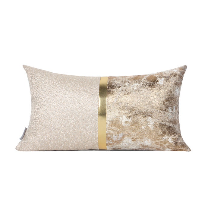 Gold Strip Cushion Marble Contemporary Pillow Case Rectangle Modern Cushion Cover 30x50cm