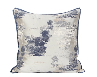 Luxury Blue And Beige Chinoiserie Cushion Elegant Throw Pillow Case Modern Cushion Cover 50x50cm
