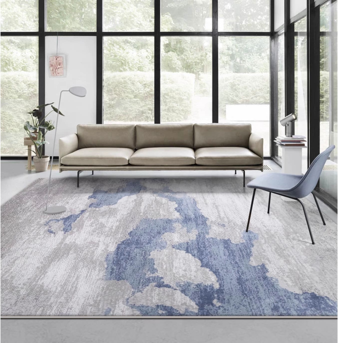 Blue Abstract Rug for Living Room Large Carpet Modern Unique Area Rug ...