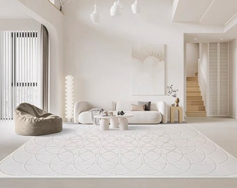 Beige Circular Pattern Area Rug - Modern Living Room Carpet