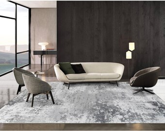 Abstract Grey Area Rug: Modern Rustic Living Room Carpet