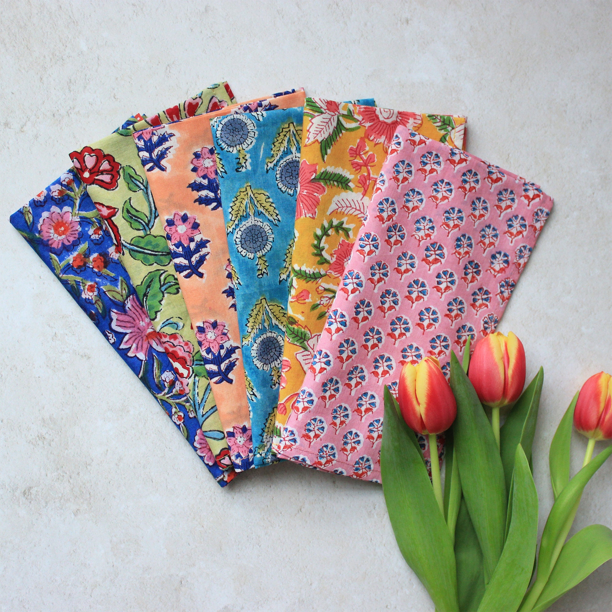 Ensemble Block Print Napkin, Serviettes en Coton, Décor de Table Boho, Cadeau Hôtesse, Fait Main Ind