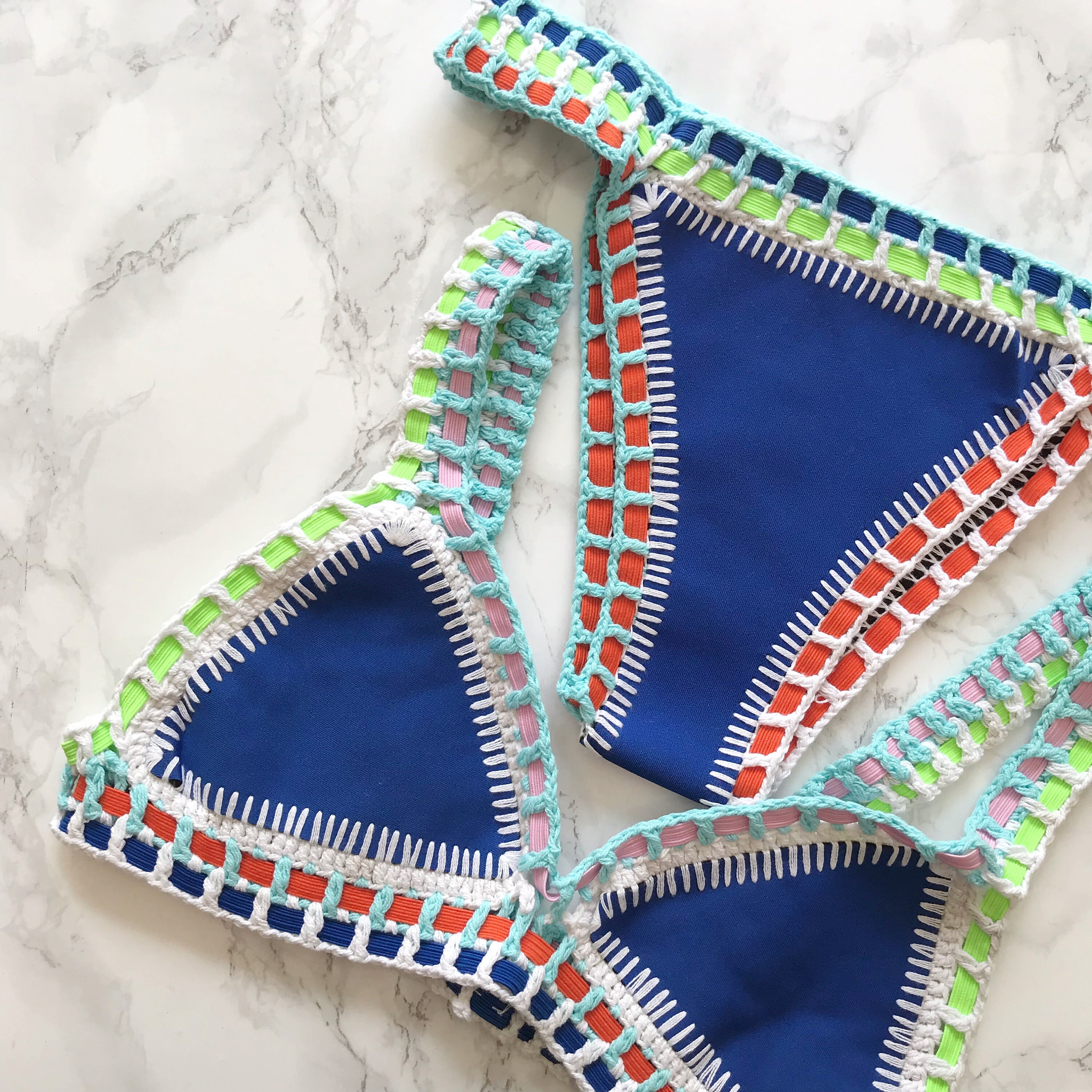Crochet Blue Bikini. Knitted Bikini. Neoprene Bikini. Boho Etsy